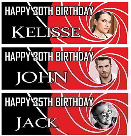 Personalisierbares Geburtstagsbanner Foto 007 Filmthema Kinder Erwachsenenparty Posterdekoration S