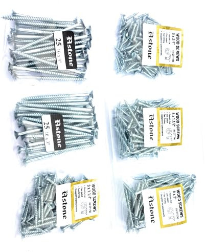 Astone Assortiment de vis à bois (300 pièces 25,4 x 7,6 cm, 20,3 x 5,1 cm, 1,1/2, 1,1/4, 6 x 3/4)