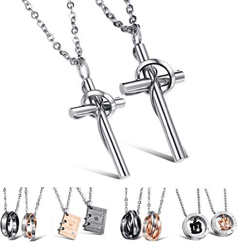 Kim Johanson Edelstahl Pärchen Halsketten *Verschiedene Motive & Farben* in Roségold, Gold & Silber Freundschaftskette, Geschenk, Glücksbringer, Schmuck, Kette inkl. Schmuckbeutel (Cross Silver)