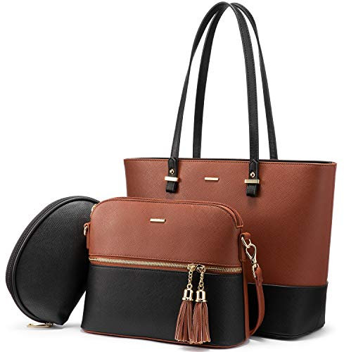 LOVEVOOK Handtasche Damen Schultertasche 3pcs Set Shopper Damen Groß Tasche Shoulder Bag Henkeltasche Umhängetasche für Reise Business Einkaufen Täglich, Schwarz