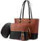 LOVEVOOK Handtasche Damen Schultertasche 3pcs Set Shopper Damen Groß Tasche Shoulder Bag Henkeltasche Umhängetasche für Reise Business Einkaufen Täglich, Schwarz