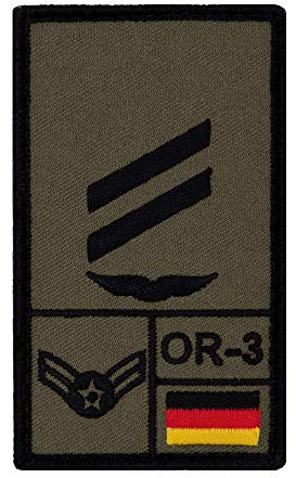 Café Viereck ® Obergefreiter Luftwaffe Bundeswehr Rank Patch mit Dienstgrad - Gestickt mit Klett – 9,8 cm x 5,6 cm (Oliv)