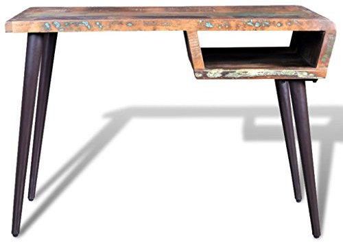 Tidyard Schreibtisch Tisch Antik-Tisch aus Altholz und 4 robusten Eisenbeinen,Konsolentisch Frisiertisch Tisch Flurtisch Sideboard 110 x 50 x 80 cm,Handarbeit,Massivholz Teak
