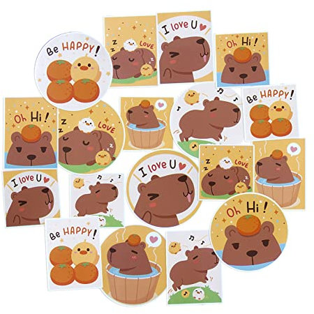 Navy Peony Glückliches Capybara Sticker-Set (18er-Pack) – wasserfest, langlebig, passgenau | Quadratische, vertikale Sticker für Planer | große, runde Aufkleber für Laptops, Wasserflaschen
