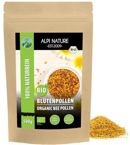 Alpi Nature Pollen d'Abeille Granulés BIO 500g, Granulés de Pollen de Fleur Naturel pour Smoothie, Céréales, Muesli