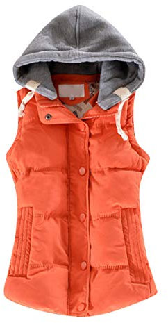 Yming Damen Winter Lässige Gilet Zipper Weste Warme Wattierte Weste mit Taschen Orange 2XL