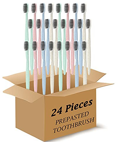 Vorgeklebte Weizenkohl-Zahnbürste, einzeln verpackt mit versiegeltem Papierbeutel, 24 Stück (24 Stück)