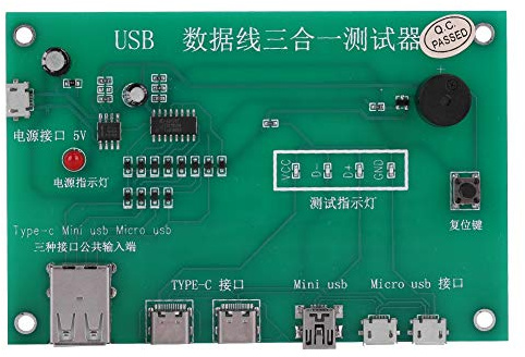 Tester per Cavi USB, Tester per Cavi Dati Tre in Test di Ricarica Accurato, Supporto Type-C, Mini USB, Test del Cavo Micro-USB