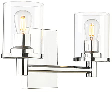 Yosoan 2 Lights Modern Vintage Wall Light, Industrial Vanity Lighting with Glass Lampshade, Double Wall Lamp Indoor Home Lights Fixture, Up Candle Light for Bedroom, Kitchen, Living Room (Chrome)