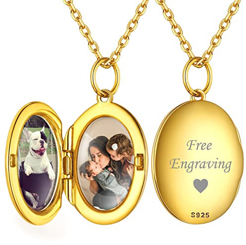 ChicSilver goldener Oval Medaillon Anhänger Personalisierter Medaillon Amulett Damen Mädchen Bildanhänger mit Foto Text Gravur für Valentinstag Weihnachten