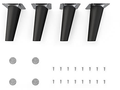 Sossai Möbelfüße aus Massivholz Buche, matt schwarz, Clif Round HMF2, 12 cm hoch, rund, schräge Ausführung, matt schwarz, für Tische, Vitrinen, Schränke
