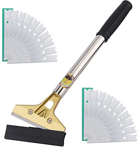 Grattoir à lame de rasoir avec 20 lames métalliques supplémentaires pour enlever la peinture, les autocollants, les étiquettes sur les sols, le verre, les carreaux, les murs
