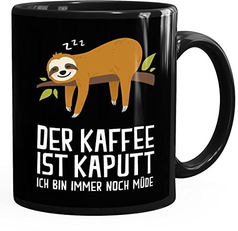 MoonWorks® Kaffee-Tasse Spruch Faultier Der Kaffee ist kaputt ich bin immer noch müde Bürotasse lustige Kaffeebecher Uni-schwarz Keramik-Tasse