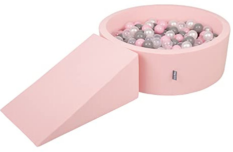 KiddyMoon Spielplatz Aus Schaumstoff Mit Rund Bällebad (100 Bälle) Ballgruben Für Babys Spielbad Hindernisläufen, Hergestellt In Der EU, Pink:Perle/Grau/Transparent/Puderrosa