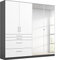 Rauch Möbel Harburg Schrank Kleiderschrank Drehtürenschrank Weiß/Graumetallic, Schwarz, 4-türig Spiegel und 4 Schubladen mit Zubehörpaket Basic 3 Einlegeböden, 1 Kleiderstange BxHxT 181x197x54 cm