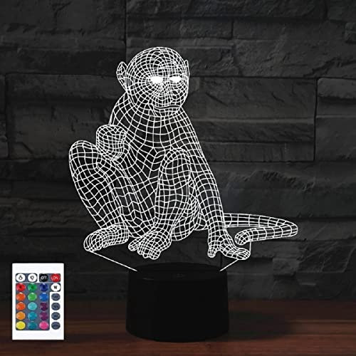 SUPERRUIDALONG 3D Cartoon Affe Fernbedienung 16 Farben Nachtlichter Illusion Acryl LED Tisch Nachttisch Lampe Kinder Schlafzimmer Schreibtisch Dekor Geburtstag Geschenke Spielzeug für Kinder