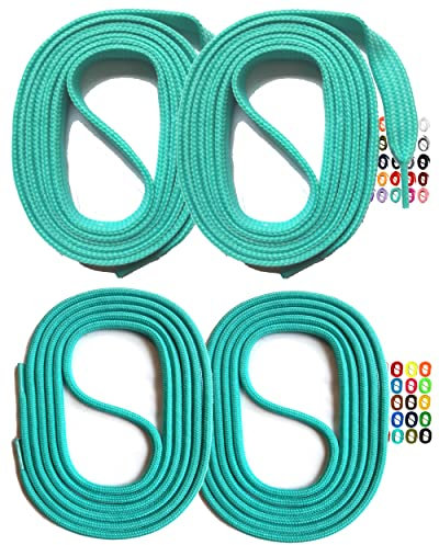 SNORS 2 paia di lacci rotondi o piatti, 22 colori, 60-150 cm, stabili, lavabili, antistrappo, in poliestere per scarpe da ginnastica, menta, 110cm FLACH 6mm
