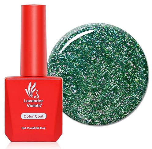 Lavender Violets 15ml Gel Nail Polish Glitter Green Sliver diamon UV LED Soak Off Nail Lamp Curing Manicure Pedicure Larger Content Salon Quality Sparkly Emerald A0688