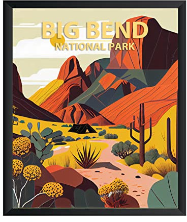 Big Bend National Park Retro Kunstdruck Poster, Bergsee Wandkunst Wohnzimmer Poster Wanddekoration Natur Landschaft Bild für Schlafzimmer Büro Zuhause (große Biegung, 40,6 x 50,8 cm (ungerahmt))