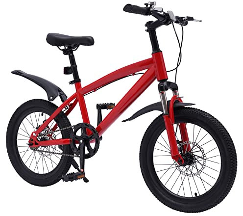 TIXBYGO Kinderfahrrad 18 Zoll Jungen Mädchen BMX Stil Kinder Fahrrad Mountainbike mit Federgabel und V-Brakes, Kinderfahrrad Ab 8 Jahre, Einstellbare Sitzhöhe 59-70cm, Rot