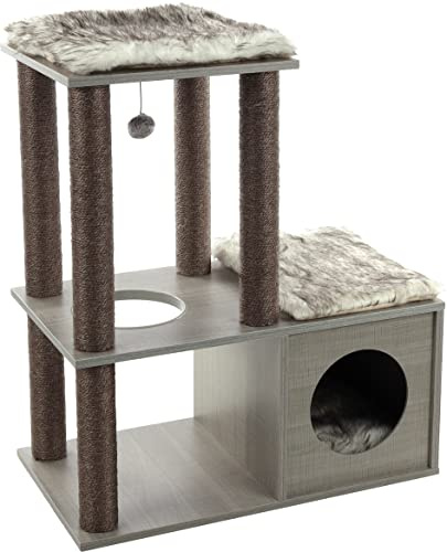 Flamingo Arbre à Chat Adinda - Gris et Anthracite - 70x40x84 cm - La Plus Grande Sélection de Griffoirs de Qualité Supérieure avec Plateformes, Cachette et Griffoirs en Sisal