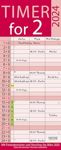 Timer für 2 Lifestyle - Familienplaner 2024 für 2 Personen - Korsch-Verlag - Kalender mit 3 Spalten zum Eintragen - 19 cm x 46 cm