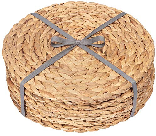 Dehaus® Set di 6 Tovagliette Rotonde da Portata da 35cm Ecologiche e Naturali Fatte a Mano con Giacinto – Sottopiatto e Sottopentola Resistente al Calore – Ottima Idea Regalo