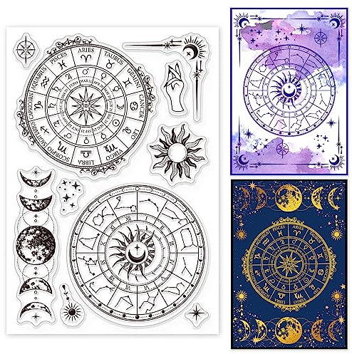 GLOBLELAND Magic Divination Clear Stamps Für DIY Scrapbooking Astrolabe Luna Phase Silikon Clear Stamp Seals Transparente Stempel Für Kartenherstellung Fotoalbum Journal Dekoration