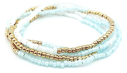 ARMBAND Gold weiß hellblau HANDARBEIT Made in Germany Wickelarmband Ibiza Style Lagenarmband Kette