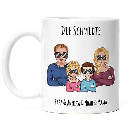 Kiddle-Design Familien Tasse Personalisiert Vater Mutter 2 Kinder Muttertag Vatertag Papa Mama Coole Family Sohn Tochter