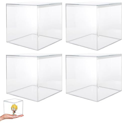 HOMURY 4 Stück Acrylbox mit Deckel: Acryl quadratisch Würfel klein klar Box 10 x 10 x 10 cm, Kleine Transparente Quadratische Acrylbox für Schmuck, Aufbewahrung, Vitrine und Süßigkeiten Verpackung