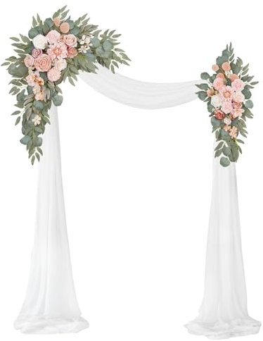 WEIERYUE Künstliches Hochzeitsbogen-Set (3 Stück), 2 künstliche Blumenbögen, Dekoration, 1 durchsichtiger Vorhang für Hochzeitszeremonie, Gartenlaube für Hochzeitszeremonie (romantisches Rosa)