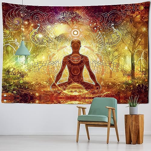 Fleage Indischer Buddha-Meditations-Wandteppich, Wandbehang, Mandala-Wandteppich, Wandtuch, psychedelischer Yoga-Teppich, böhmische Dekoration 150x130cm