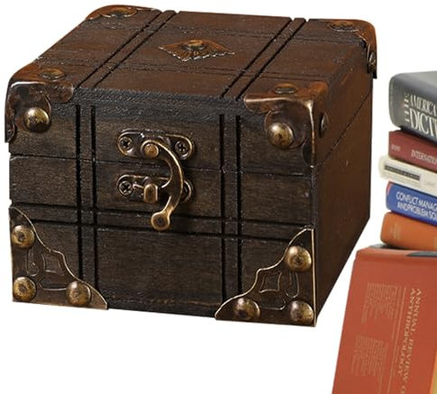 MYJIO -Schmucktruhe | Schmuck-Schatzkiste | Mit Schloss aus Holz, Schmuckschatulle, Schreibtisch-Organizer für Erinnerungsbox