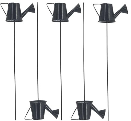 5 Blumen Stecker Gießkanne auf Stab 35 x 11 cm, Metall, schwarz, Blumentopf, Garten, Beet, Deko, Gartenstecker 50125