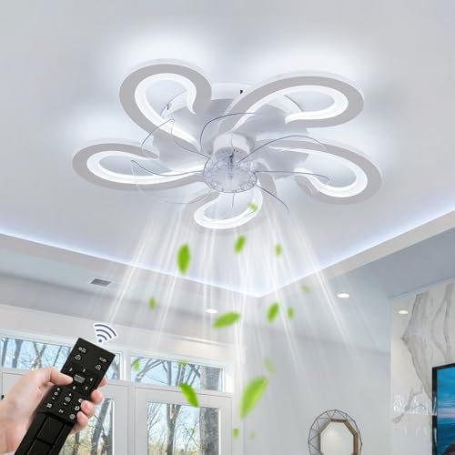 ATEEZ Ventilador Techo con Luz y Mando a Distancia Regulable, Silenciosa Lampara Techo Ventilador Salon 6 Velocidades Reversible, Luz Ventilador Techo para Dormitorio Comedor Cuarto de Niños-White