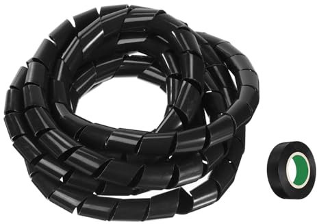 sourcing map Spiral Cable Wrap 9.8ft/3.0M 20mm Cable Management Sleeve Cord Organizer Flexible PE for Computer Wire, Charging Cable Black with Tape