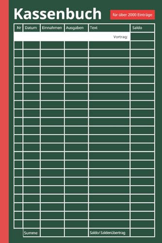 Kassenbuch: DIN A5, 2000+ Einträge| für Kleinunternehmer ohne Mwst, Gastronomen und Vereine
