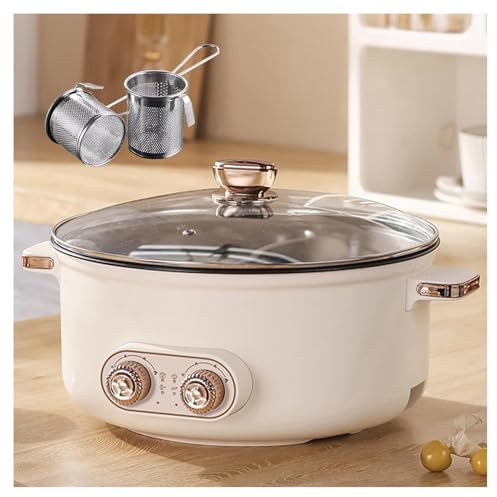 Hot Pot Electric, Double control switch, 1600 Watts Hot Pot Electric Chinese Hot Pot Cooker Electric, Suitable for Birthday Parties (with 2 Leaky Nets),4.5L