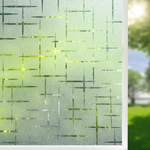 Qualsen Window Film Privacy Film for Glass Windows, Cross Pattern Frosted Window Film Self Adhesive, Window Frosting Film Decorative Removable Static Cling Window Stickers for Home, 30x120cm