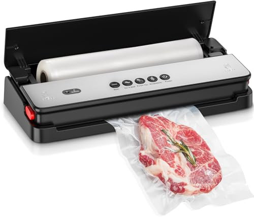 Bonsenkitchen Vakuumiergerät, für Trockene und Feuchte Lebensmittel Vakuumierer mit Eingebauter Cutter, Folienschweißgerät für Lebensmittel, inkl. 1 Rolle Folienbeutel, 5 Profi-Folienbeutel