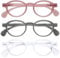 OPULIZE OCA Lesebrille - 3er-Pack - Moderne Runde Retro-Fassung - Pink Grau Weiß - Herren Damen - Federscharniere - RRR54-47W - +2.50