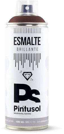 PINTUSOL Esmalte Brillante Caoba en Spray RAL8016, Acabado Brillo, Resistencia UV Alta Opacidad, Fácil Aplicación Multisuperficie Madera Metal Plástico, Pintura Profesional Marrón Espray 400ml