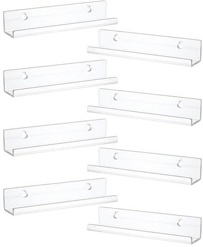 Dmnnlp 8 Pack Vinyl Record Shelf Wall Mount, 12 Clear Vinyl Shelf, Acrylic Floating Shelves for LP, Picture, Book, Photo, Makeup Display in Bedroom, Bathroom Living Room Storage and Organization
