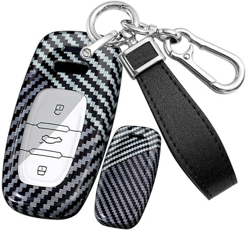 ontto Coque de clé de voiture pour Audi A4 A5 A6 Allroad Q5 S4 S5 S6 A4 S4 A4 A4 S-Line 2008-2018 Coque de clé à distance avec 3 boutons, C-noir blanc, 3 buttons