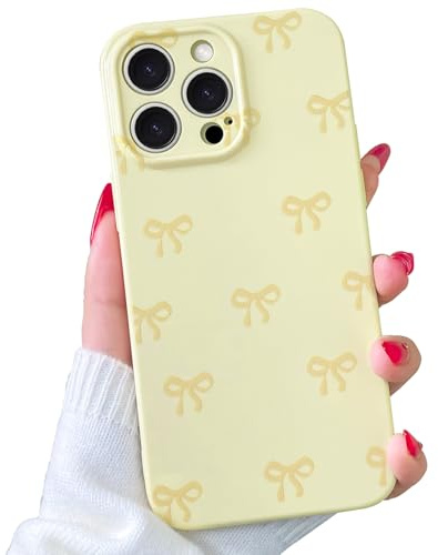 VCGFJD Case for iPhone 15 Pro, Cute Ribbon Bow Pattern, Stylish Simple Phone Case, Raised Lens Edge Protection, Aesthetic Bowknot Slim Soft TPU Durable Protective Cover for iPhone 15 Pro -Yellow