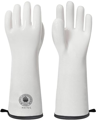 Silicone Oven Gloves- 15 Extra Long, Heat Resistant Oven Gloves with Fingers, Kitchen Oven Mitts Smoker Gloves for Baking, Grilling, Cooking, Food Grade, Waterproof (10/XL)