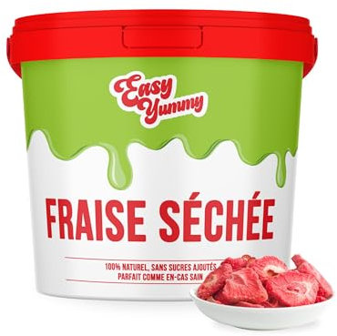 Easy Yummy Fresas liofilizadas (300 g), fresas deshidratadas 100% crujientes sin azúcares añadidos, perfectas para aperitivos, muesli y repostería.