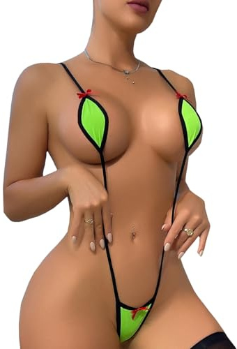 Oludkeph Femmes Sexy Micro Bikinis Halter Lingerie Slutty Transparent Exotique Maillot de Bain Une Pièce Sling