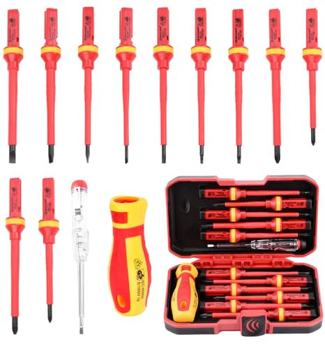 13 Pezzi Set Cacciaviti Professionali, Cacciaviti Elettricista Includere Cacciavite a Stella, 1000 V Kit Cacciaviti Isolati, per Riparare Automobili, Computer, Telefoni Cellulari